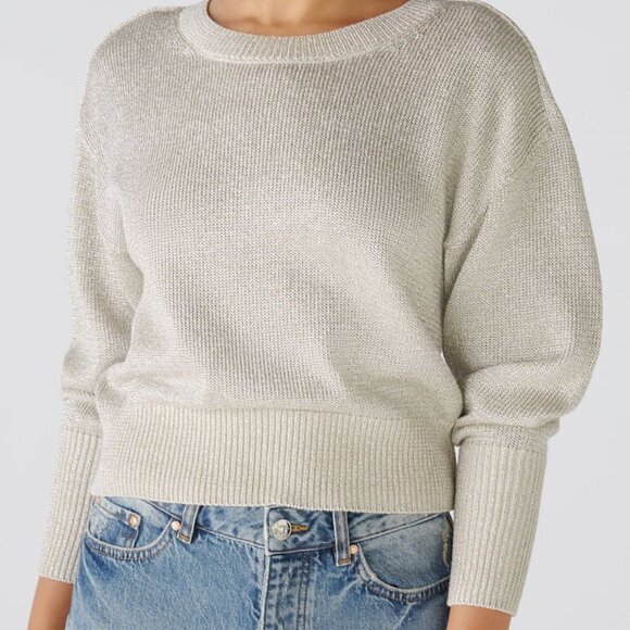 OUI (4) Gold Pullover Sweater Luxury Infused Gold Lurex Knit Relaxed Elegance - Picture 2 of 16
